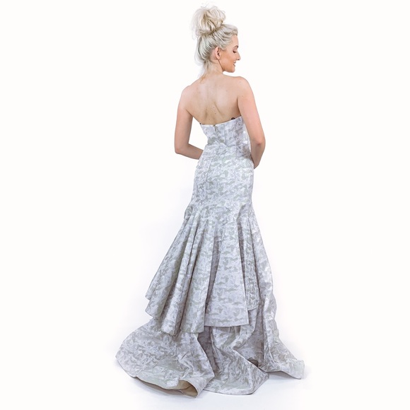 Silver Mermaid Pageant Evening Gown Wedding Dress - Picture 6 of 8